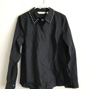 BEAUTIFUL by Lawrence Zarian Placket Poplin Shirt w/Pearl - Black (Sz M) a630472